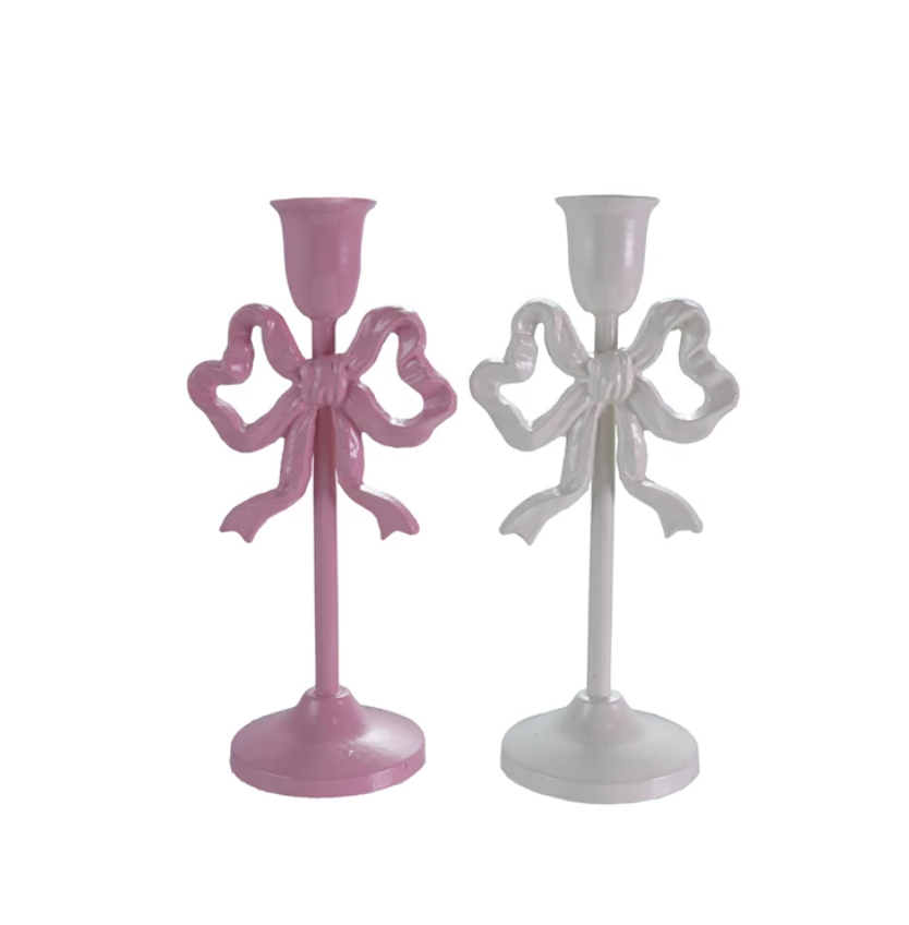 Cast Iron Bow Taper Candle Holders