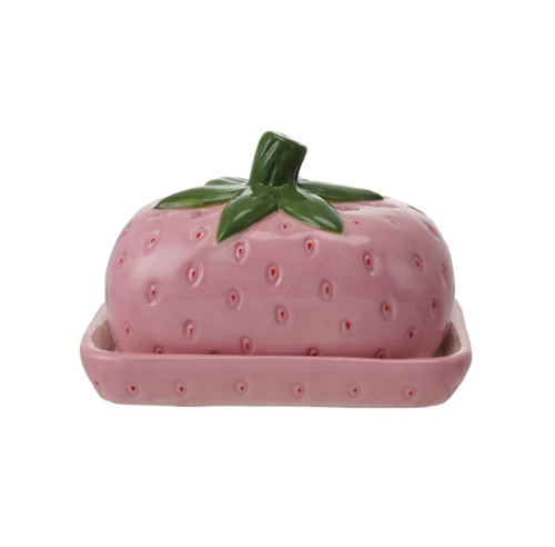 Hand-Painted Ceramic Strawberry Shaped Butter Dish