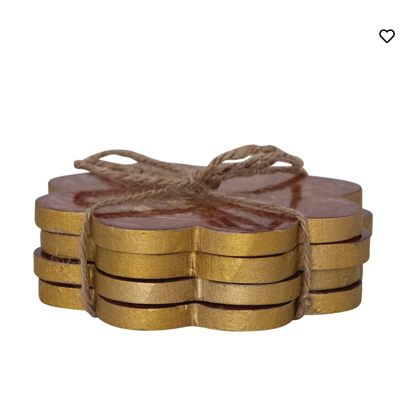 Flower Coasters with Gold Foil, s/4