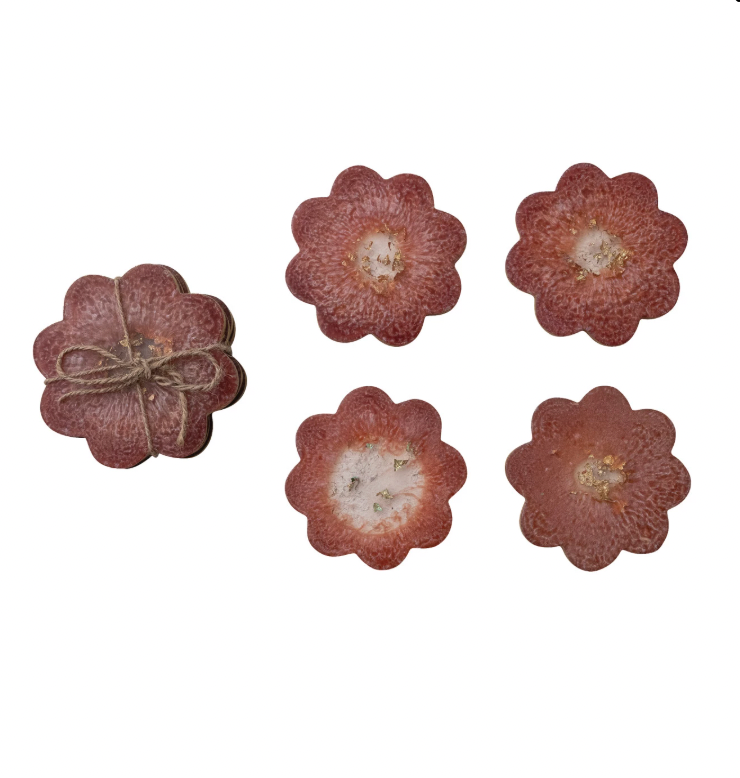 Flower Coasters with Gold Foil, s/4