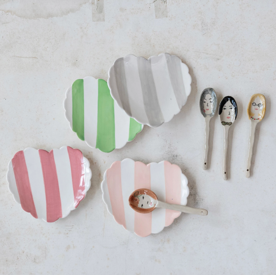 Hand-Painted Striped Heart Dish