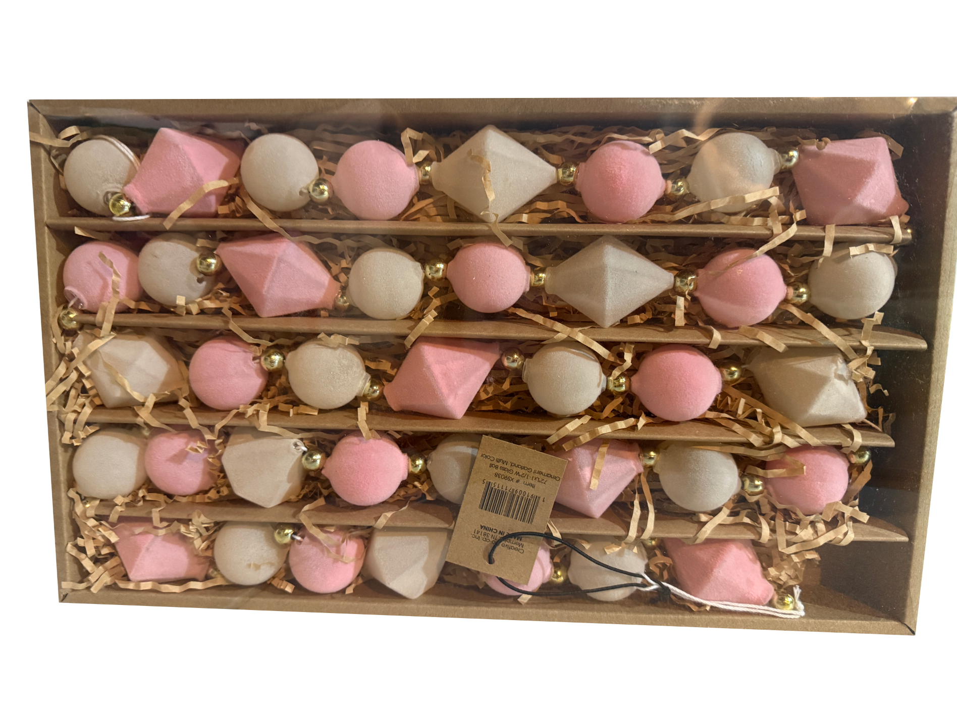 Pink and Cream Glass Garland (72")
