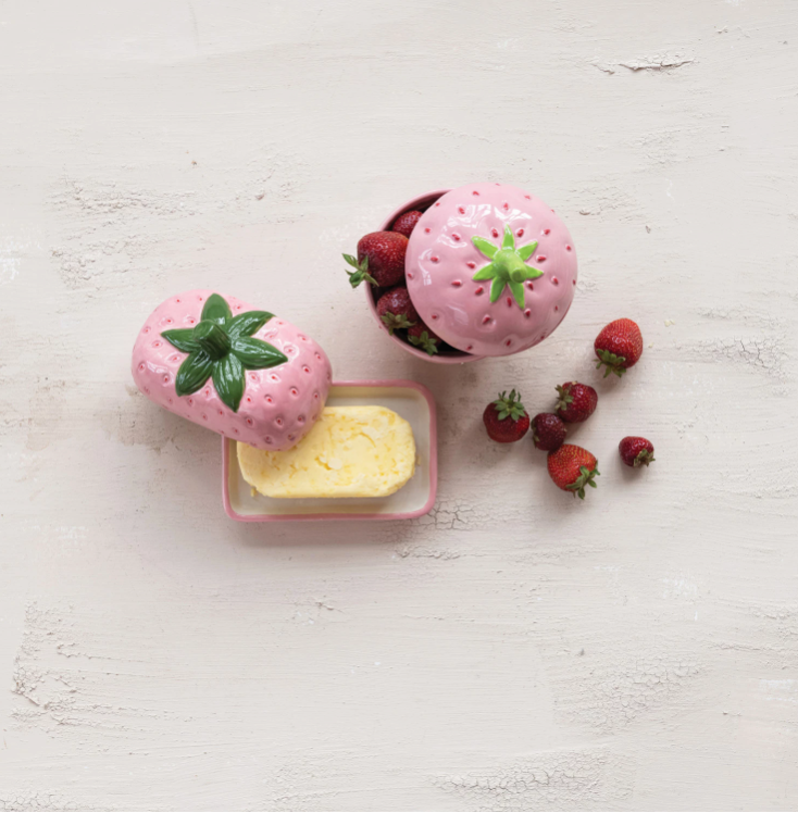 Hand-Painted Ceramic Strawberry Shaped Jar