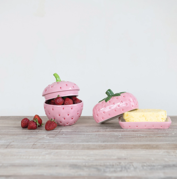 Hand-Painted Ceramic Strawberry Shaped Jar