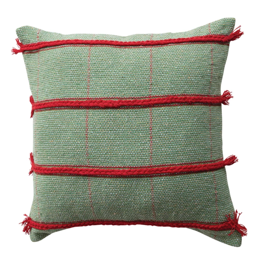 20" Woven Pillow - Red & Green