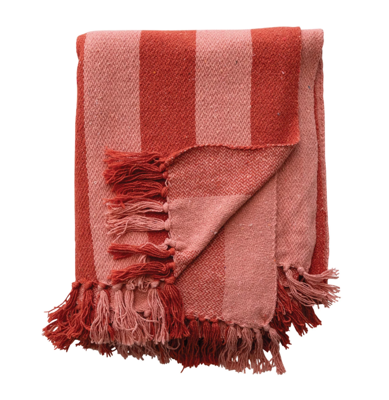 Cotton Blend Throw, Red & Pink Stripes