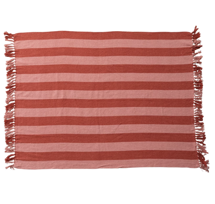 Cotton Blend Throw, Red & Pink Stripes