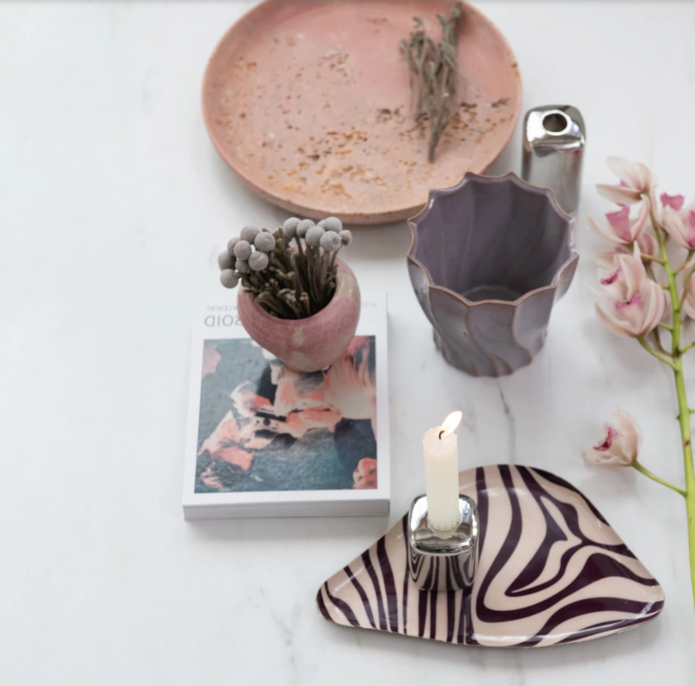 Enameled Metal Striped Trays, S/2