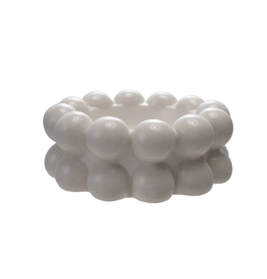 White Stoneware Decorative Bowl with Ball Accents