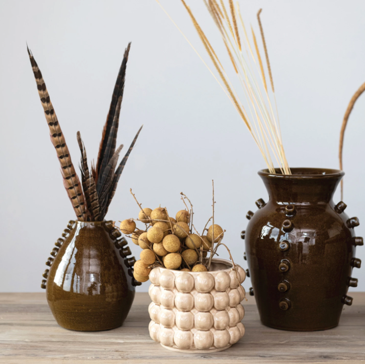 Stoneware Planter with Raised Dots