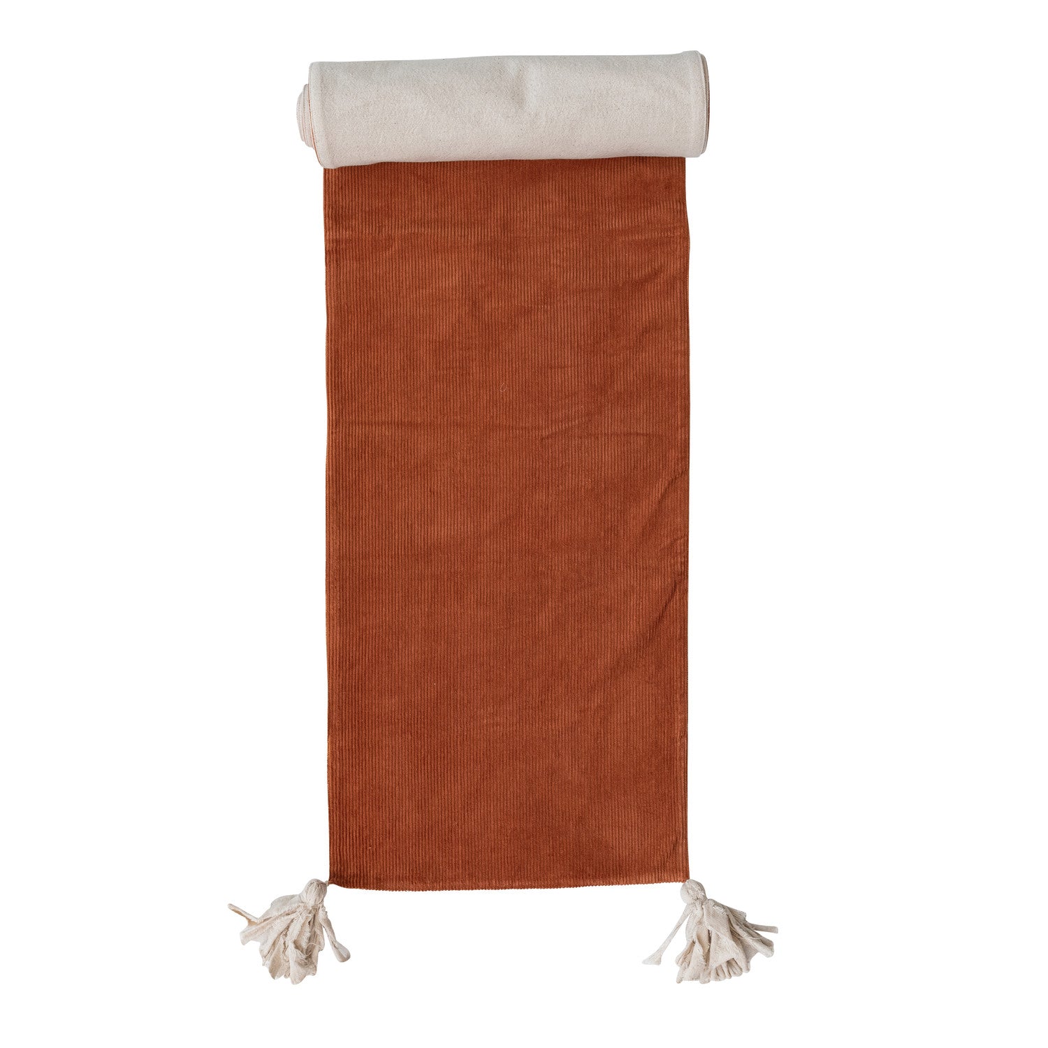 Corduroy & Linen Two-Sided Table Runner with Frayed Tassels