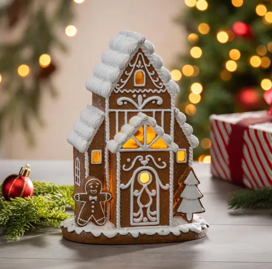 7.5" LIGHTED CLAY GINGERBREAD HOUSE