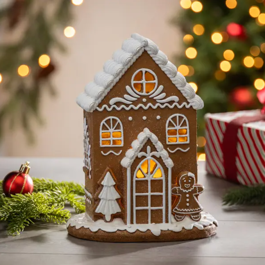 7.5" LIGHTED CLAY GINGERBREAD HOUSE