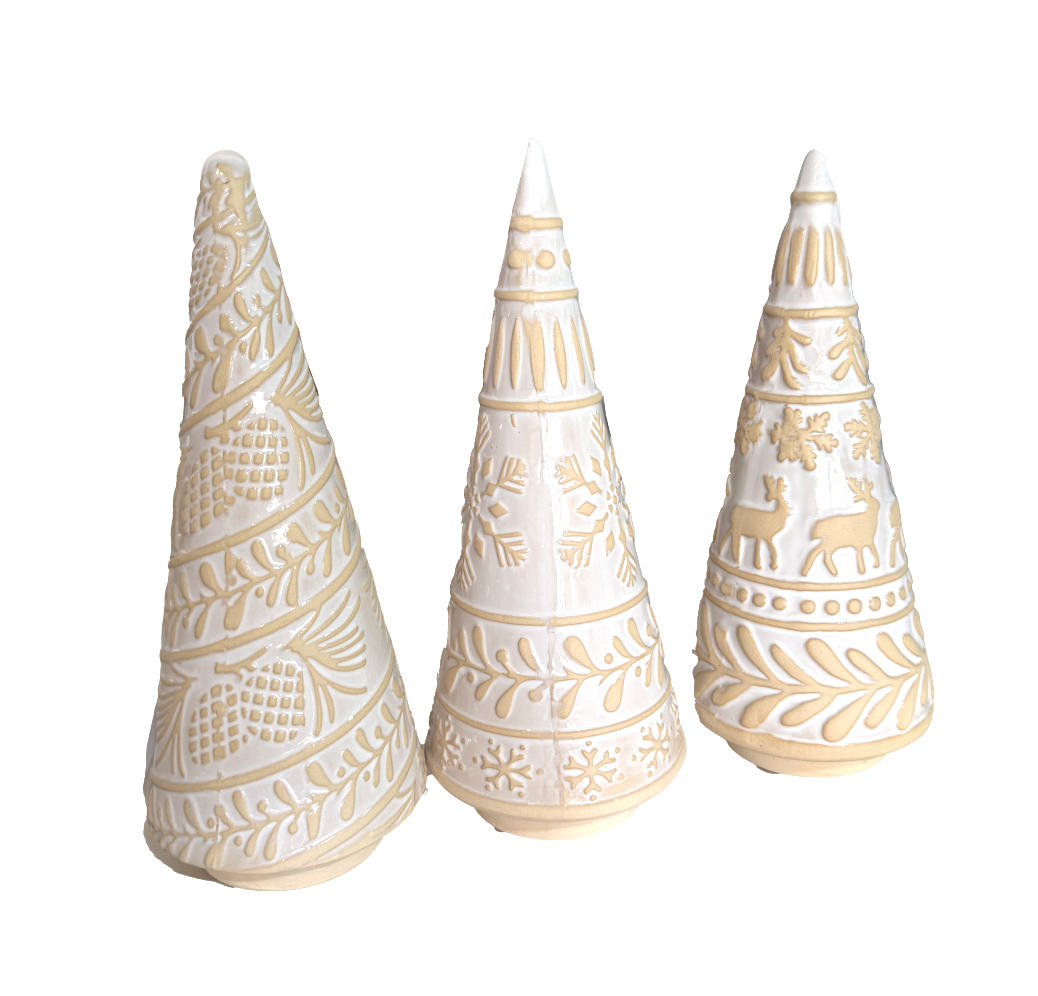 Cream Ceramic Christmas Trees , S/3