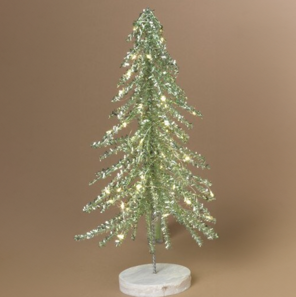 Light-Up Green Tinsel Tree - (16")