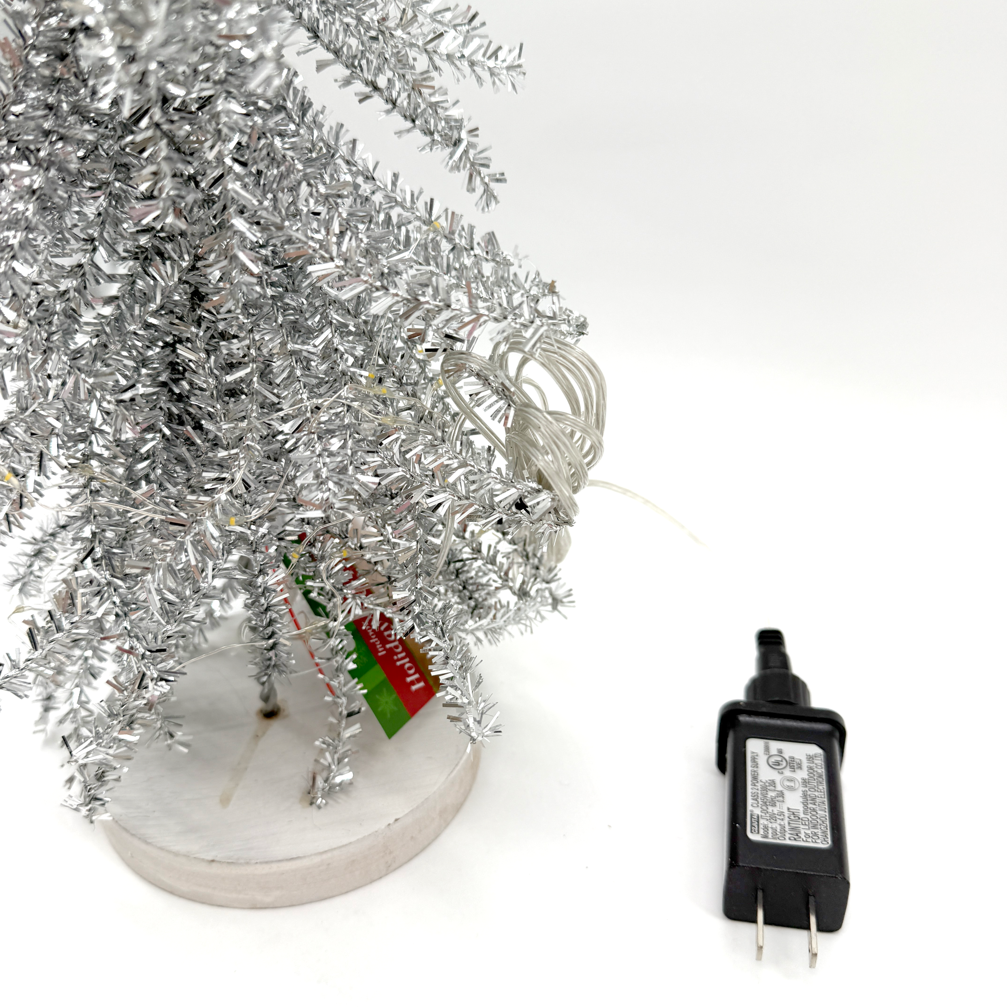 Gold Tinsel Tree with Plug-In Lights (24")