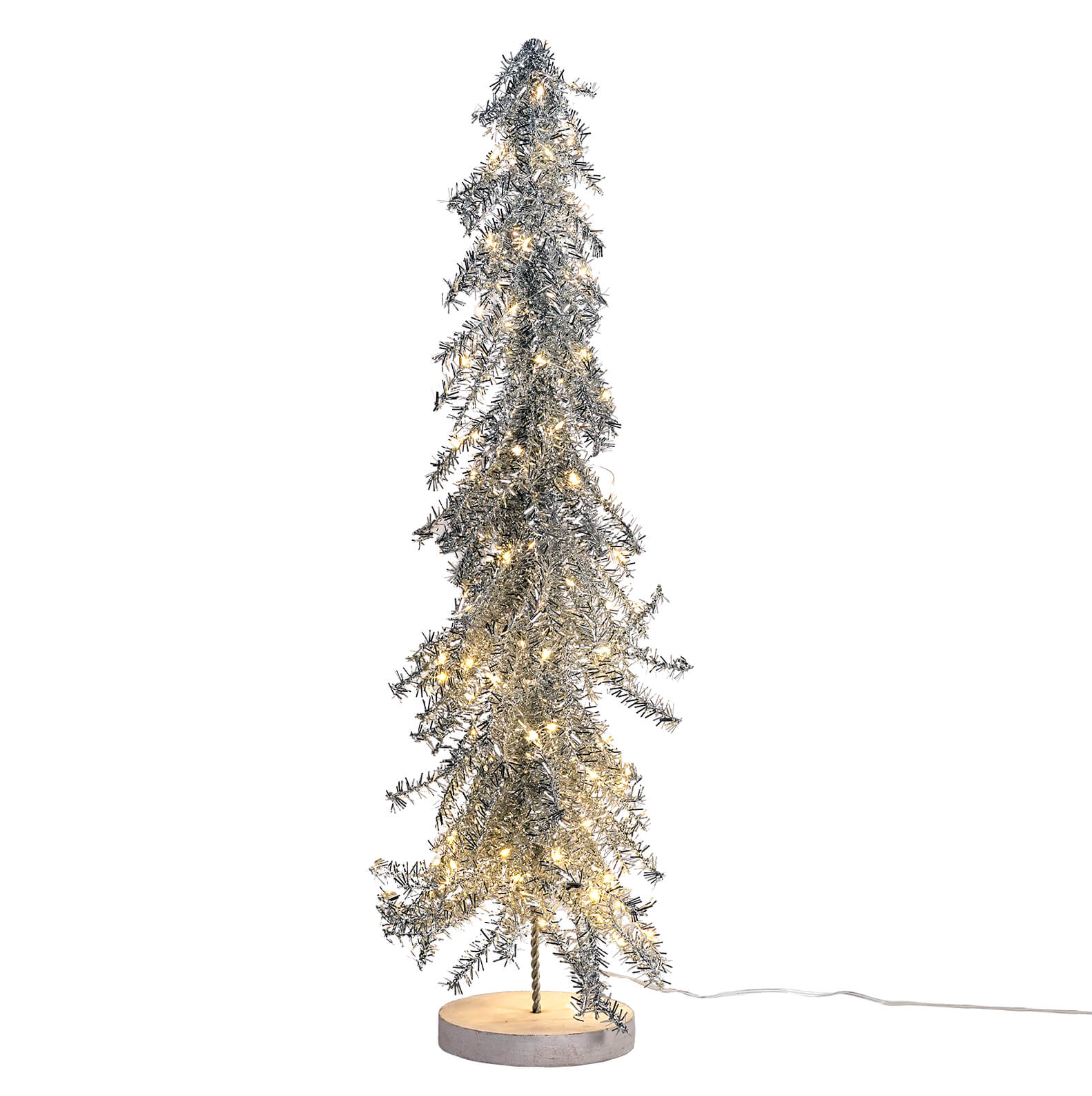 Silver Tinsel Tree with Plug-In Lights (24")