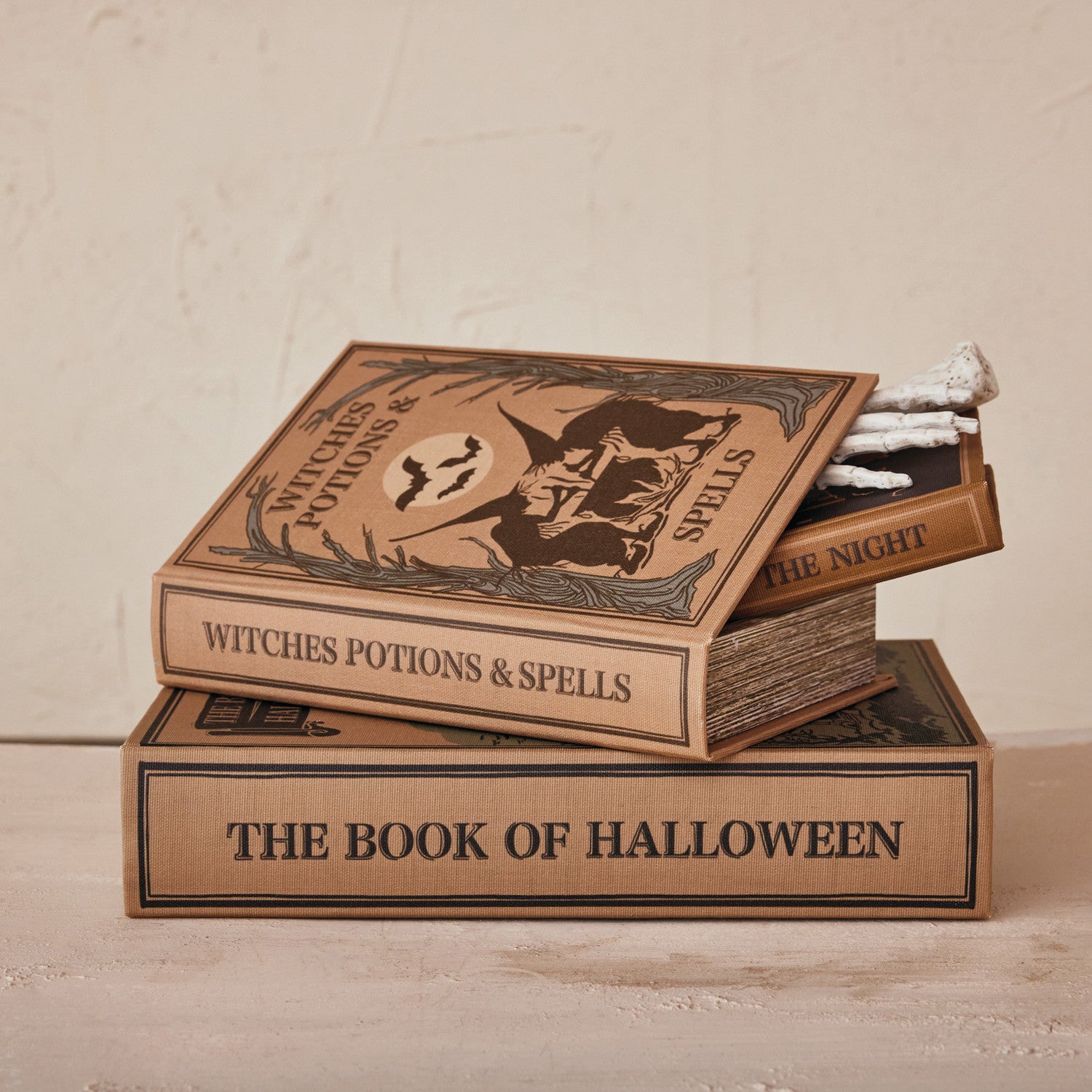 Linen Halloween Themed Book Storage Boxes, s/3