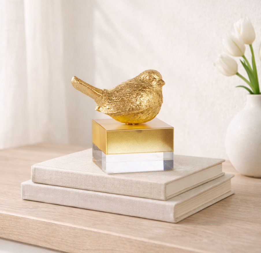 Gold Bird on Two Toned Block (5")