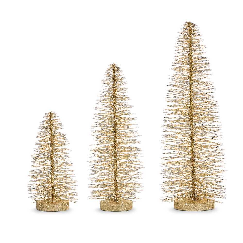 Snowy Gold Bottle Brush Trees (18")