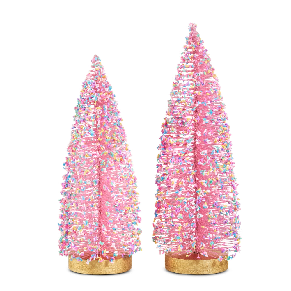 Pink Sprinkle Bottle Brush Trees (12")