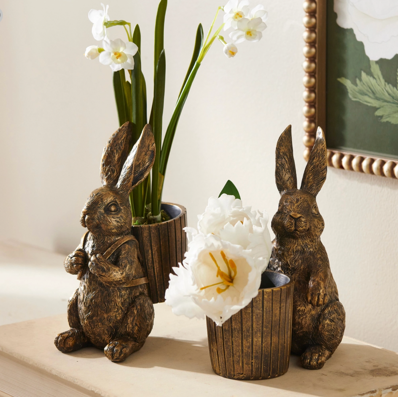 Antique Gold Bunny with Basket (8")