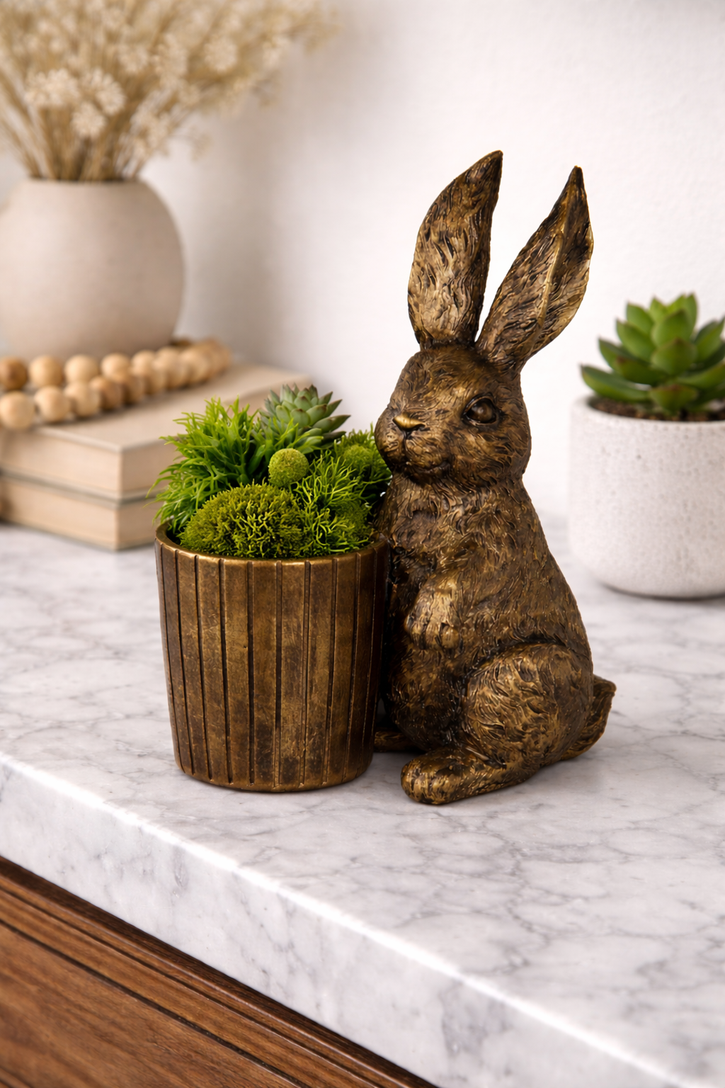 Antique Gold Bunny with Basket (8")
