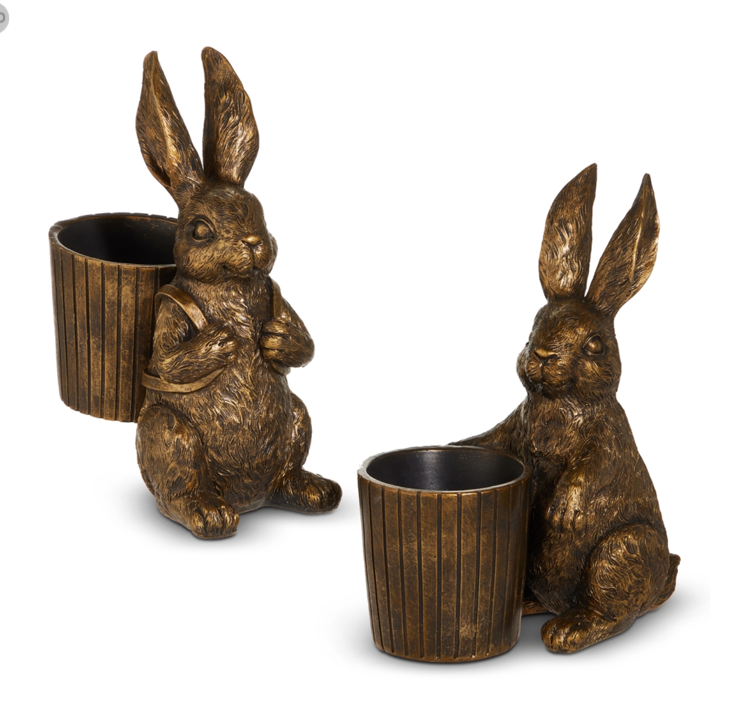 Antique Gold Bunny with Basket (8")