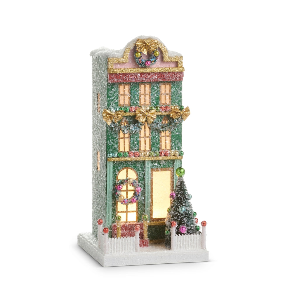 Green Lighted Paper House (12.5")