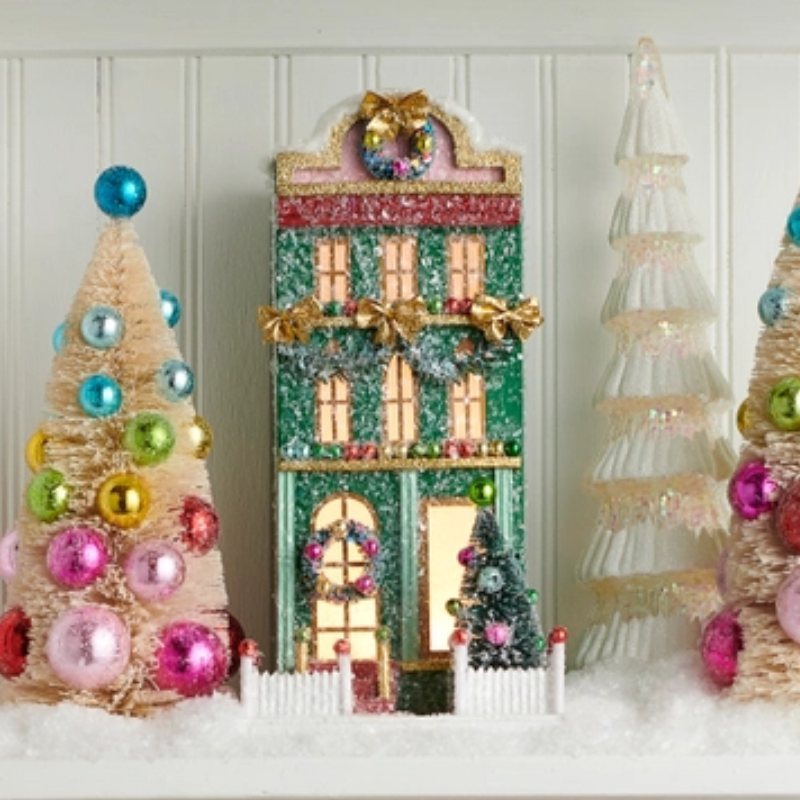 Green Lighted Paper House (12.5")