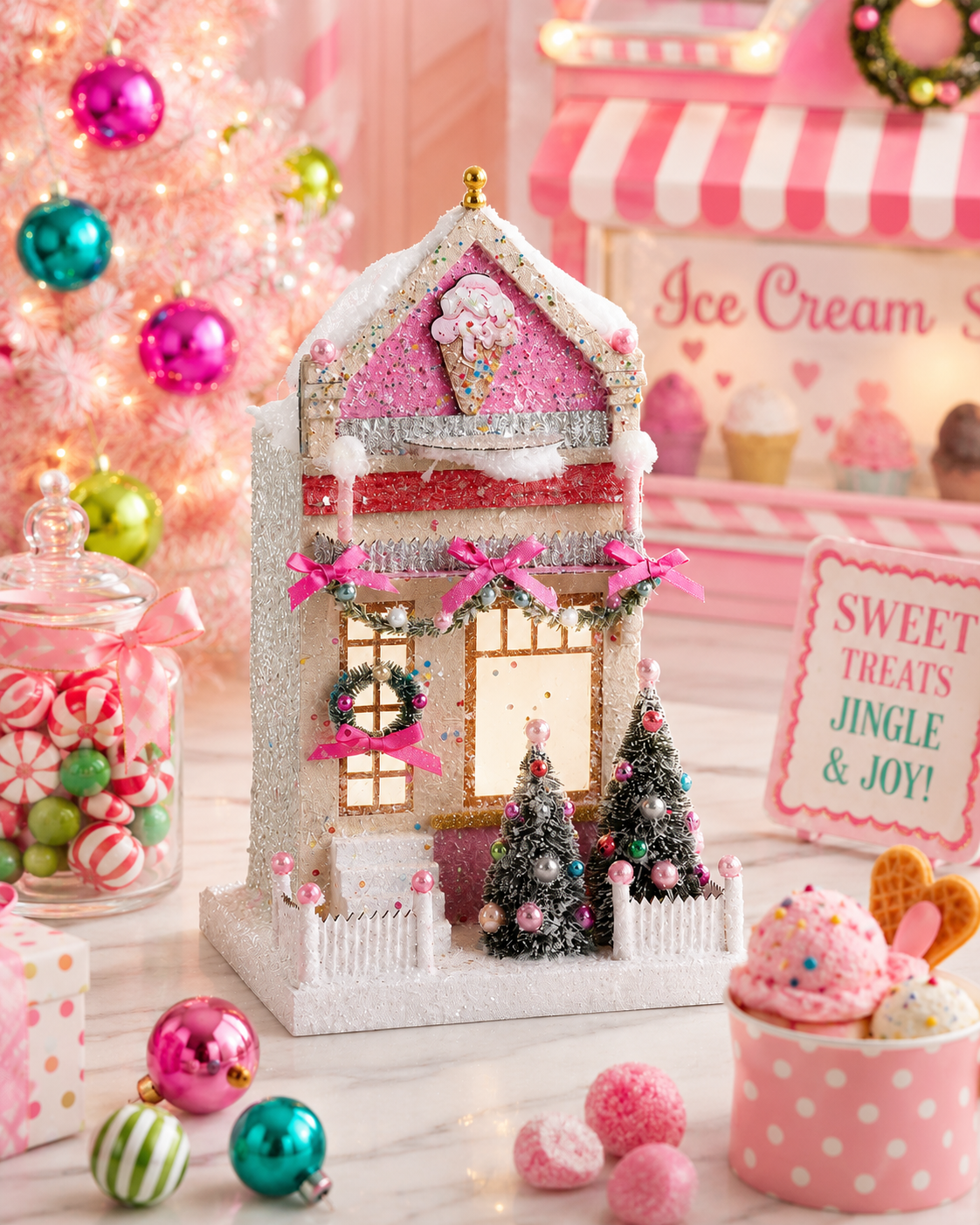 Lighted Paper Ice Cream Shop (12")
