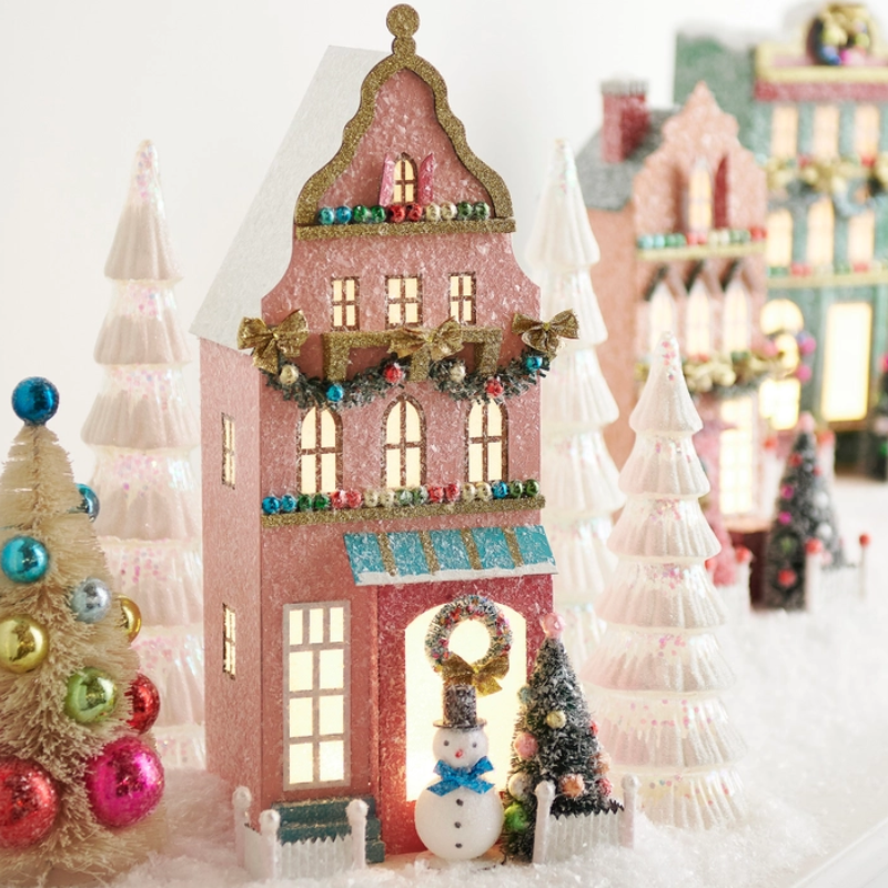 Pink Lighted Paper House (15")
