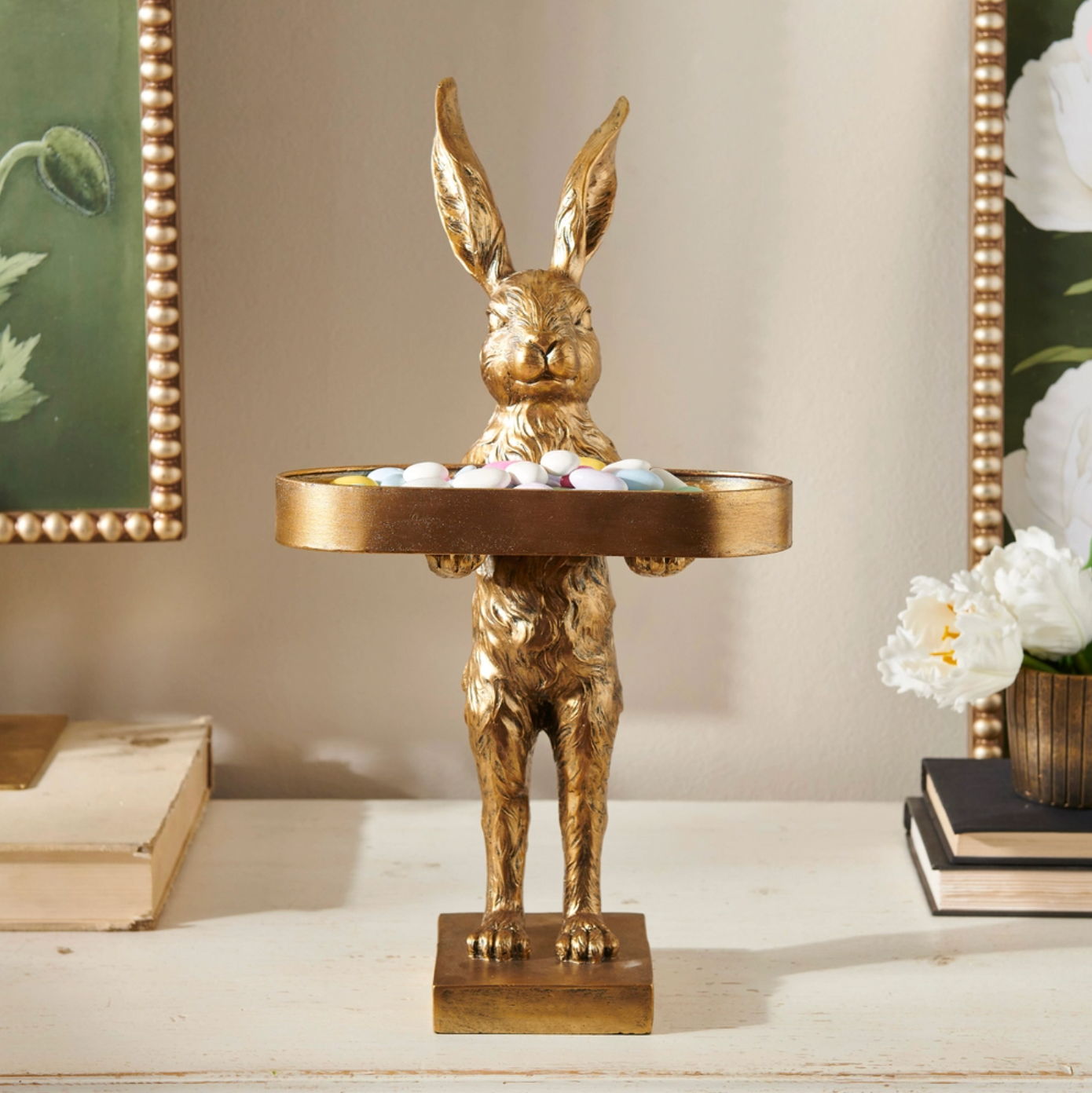 Gold Rabbit with Tray (18.25")