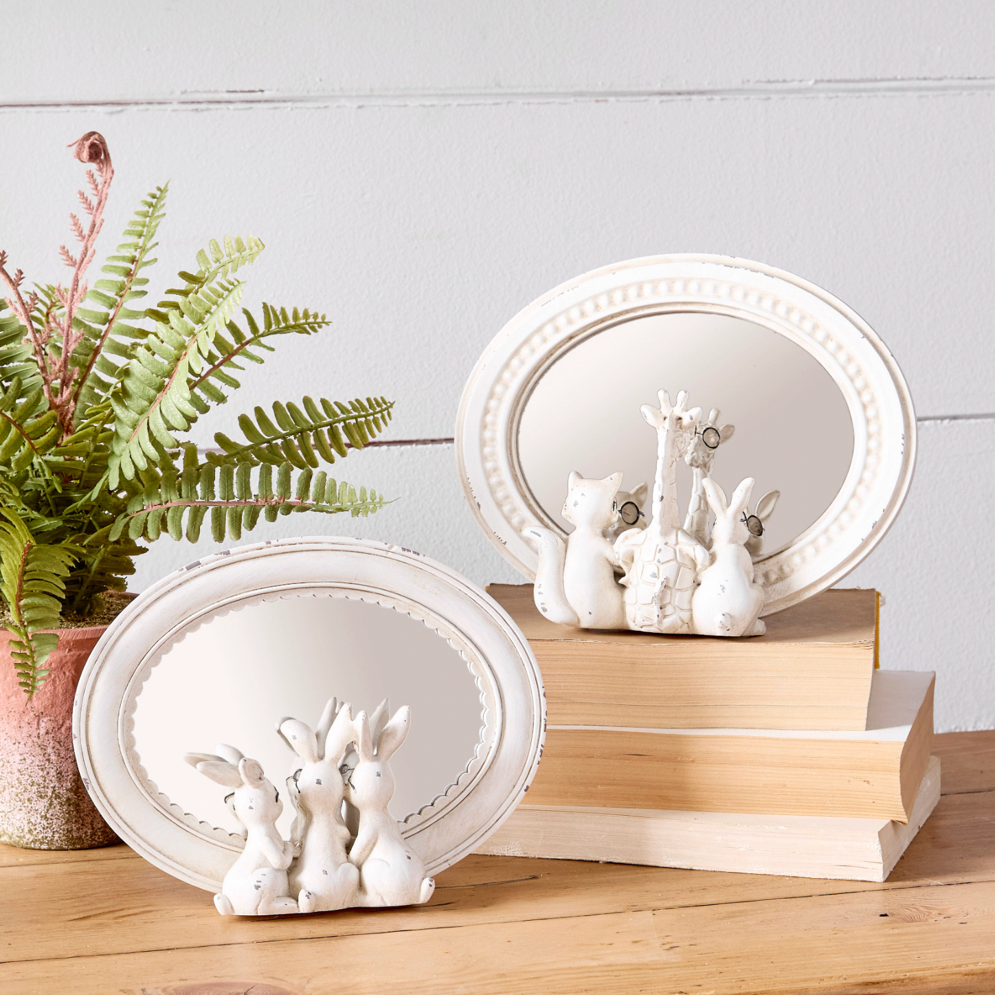 Rabbits with Glasses Mirrored Decor (8.25")