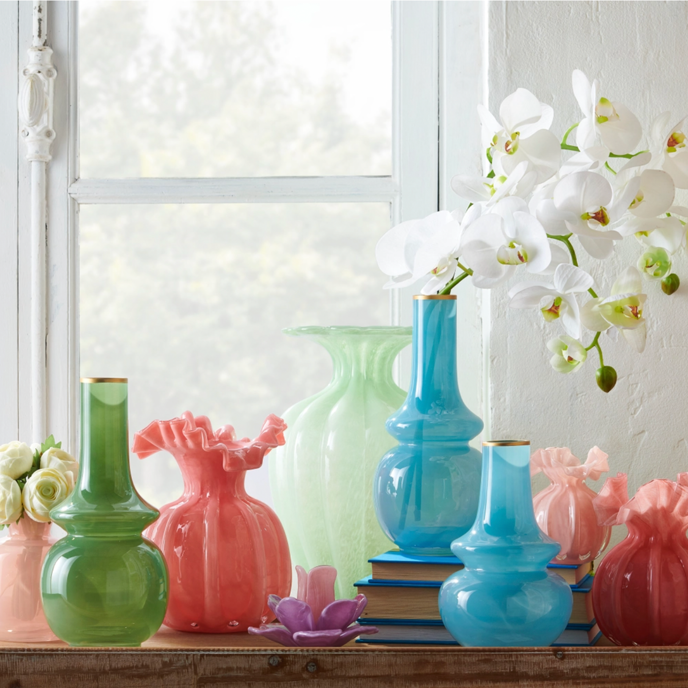 Green Bud Vase with Gold Rim