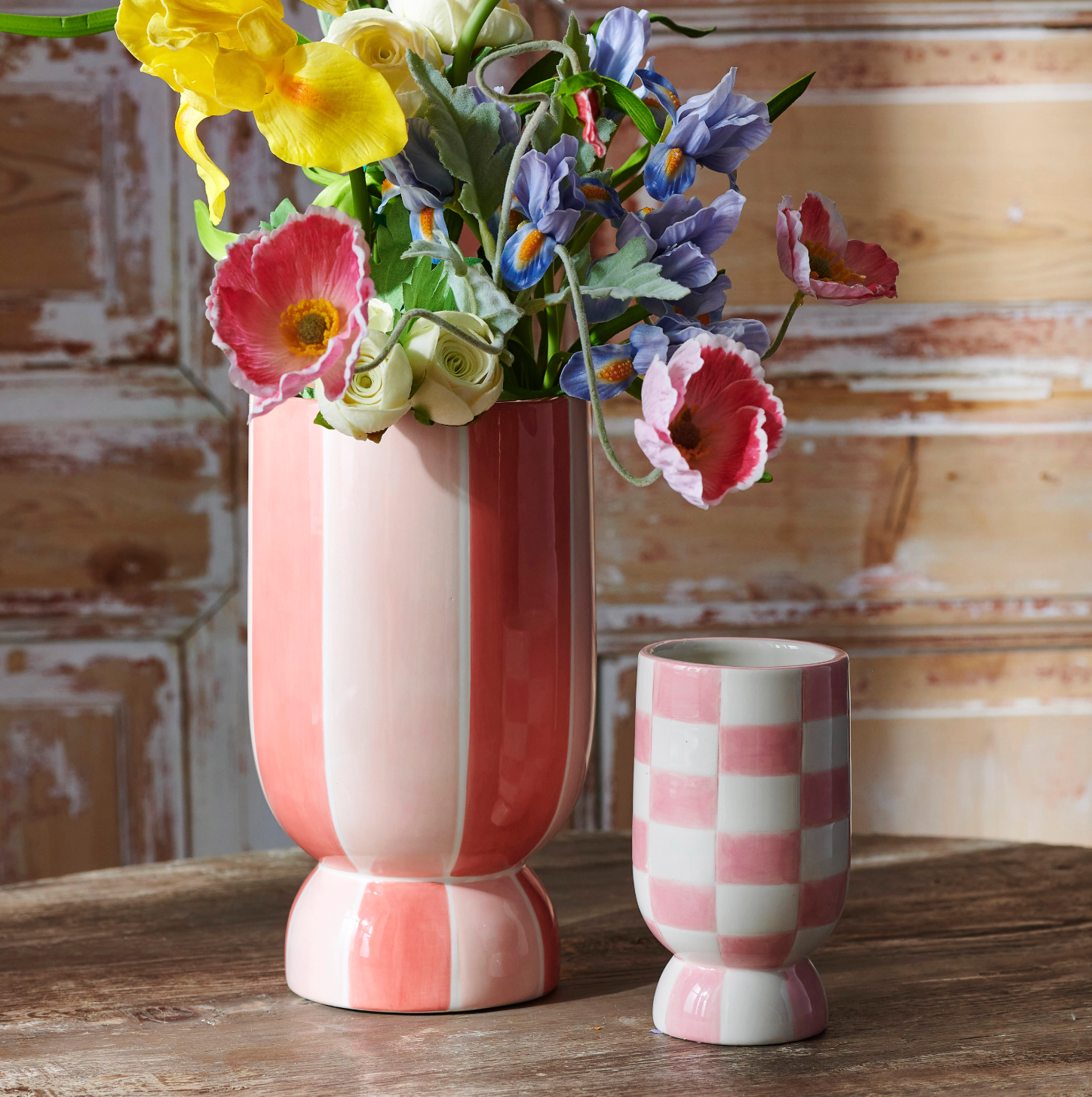 Pink Checker Vase (6")