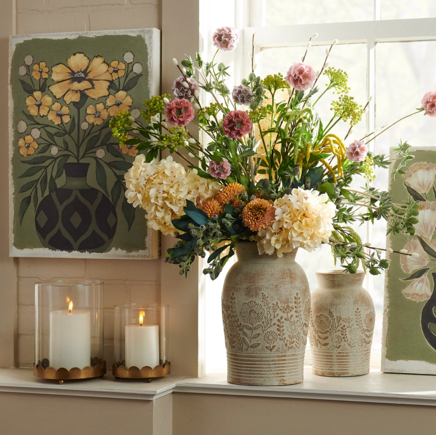 Whitewash Floral Embossed Vase (9")