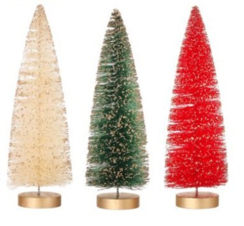 9" VINTAGE GLITTER SISAL TREES S/3