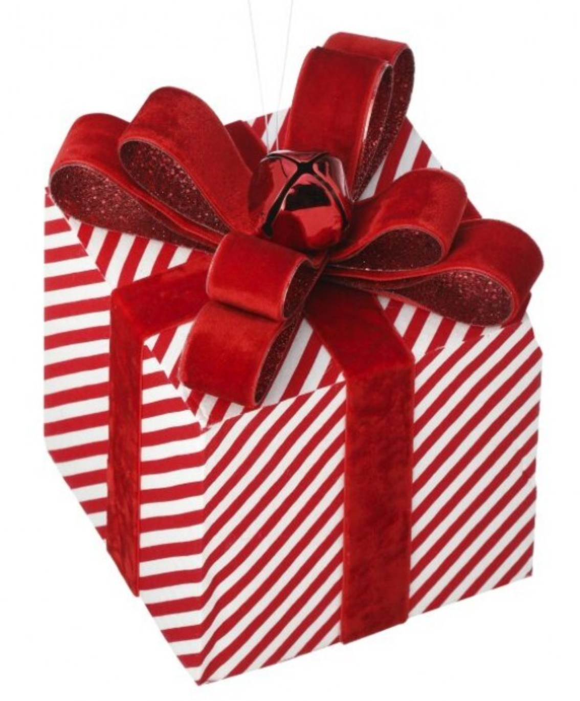6.5" GLITTER STRIPE GIFT BOX W/JINGLE BELL