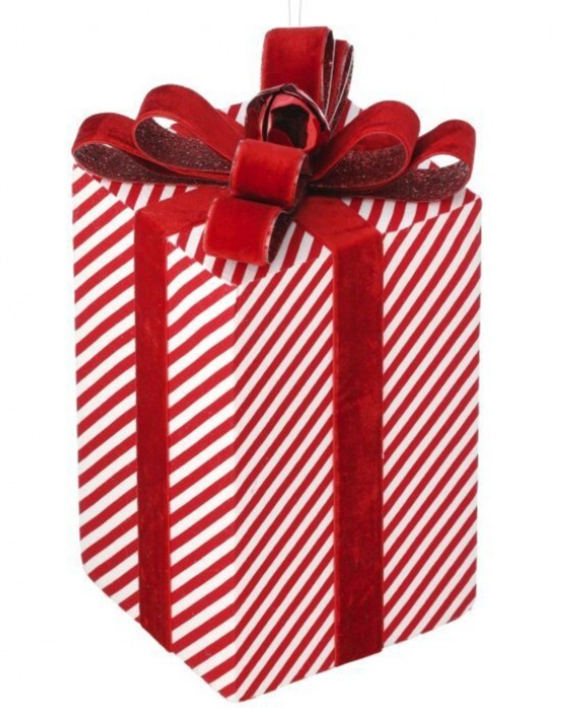 10" GLITTER STRIPE GIFT BOX W/JINGLE BELL