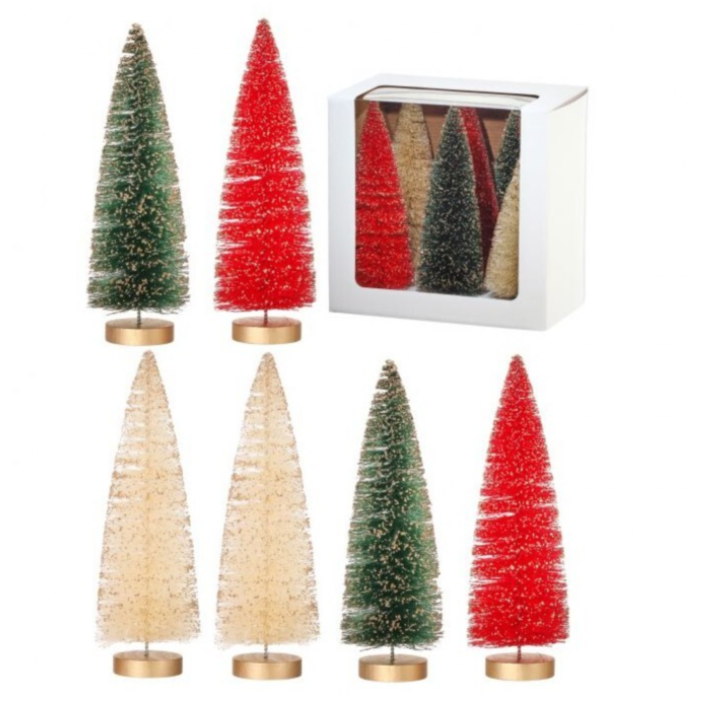 9" VINTAGE GLITTER SISAL TREES BOX/6