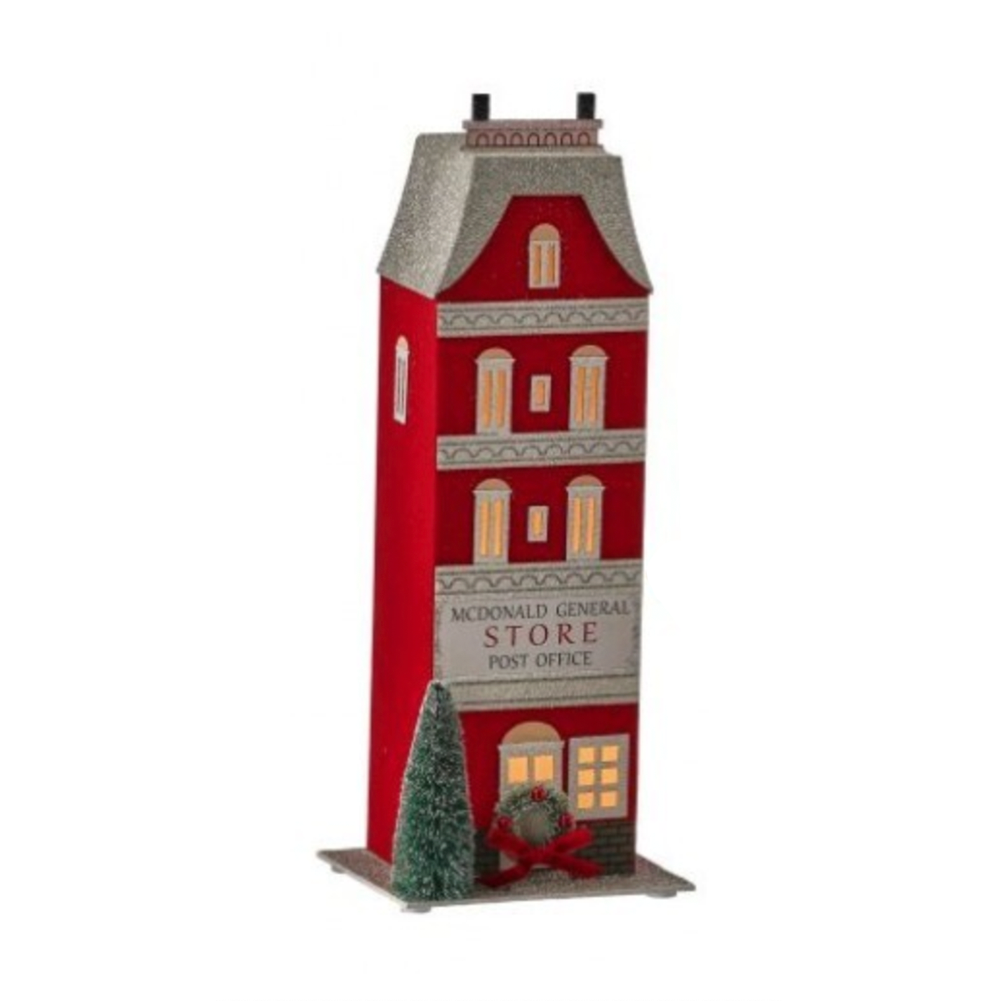 LED RED CARDBOARD VINTAGE HOLIDAY TOWN  |  10.5" 12" 14"