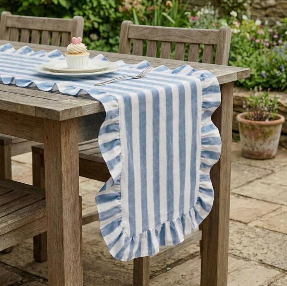 Ruffle Blue Striped Runner (90")