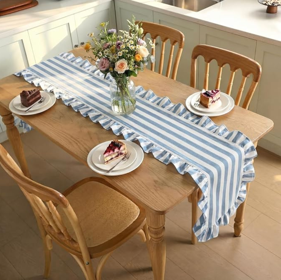 Ruffle Blue Striped Runner (90")