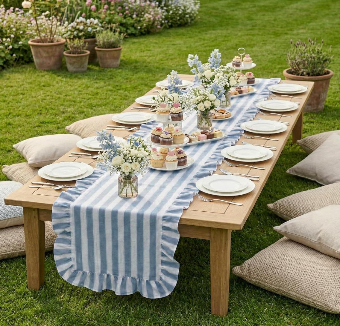 Ruffle Blue Striped Runner (90")