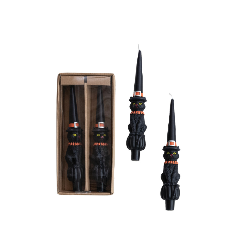 Unscented Cat with Witch Hat Candles, s/2