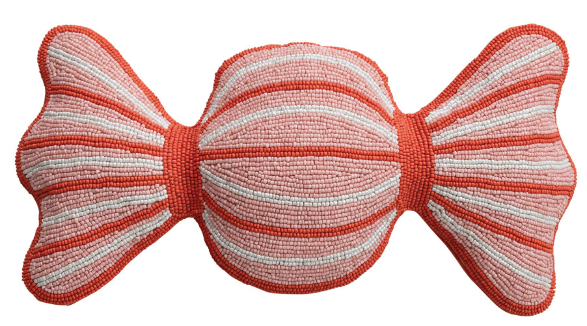 Beaded Candy Pillow with Velvet Back, Orange