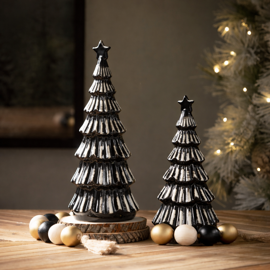 MODERN BLACK STONEWARE TREES s/2