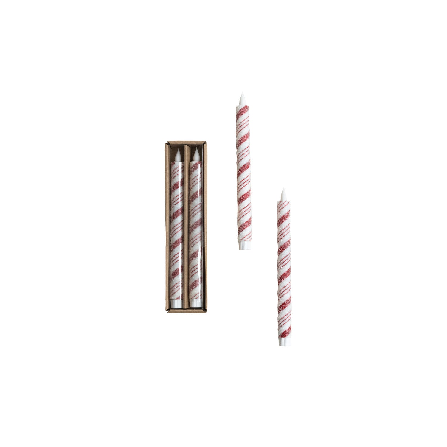 Flameless Red Stripe LED Taper Candles, s/2