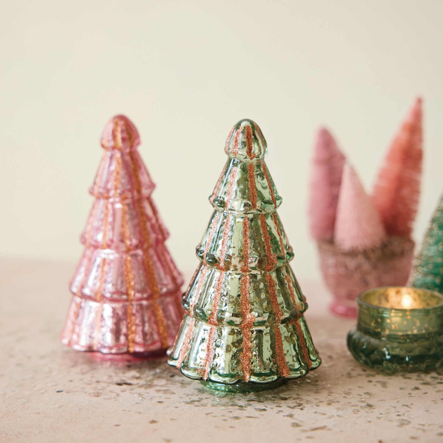 Embossed Mercury Glass Tree with Glitter Stripes